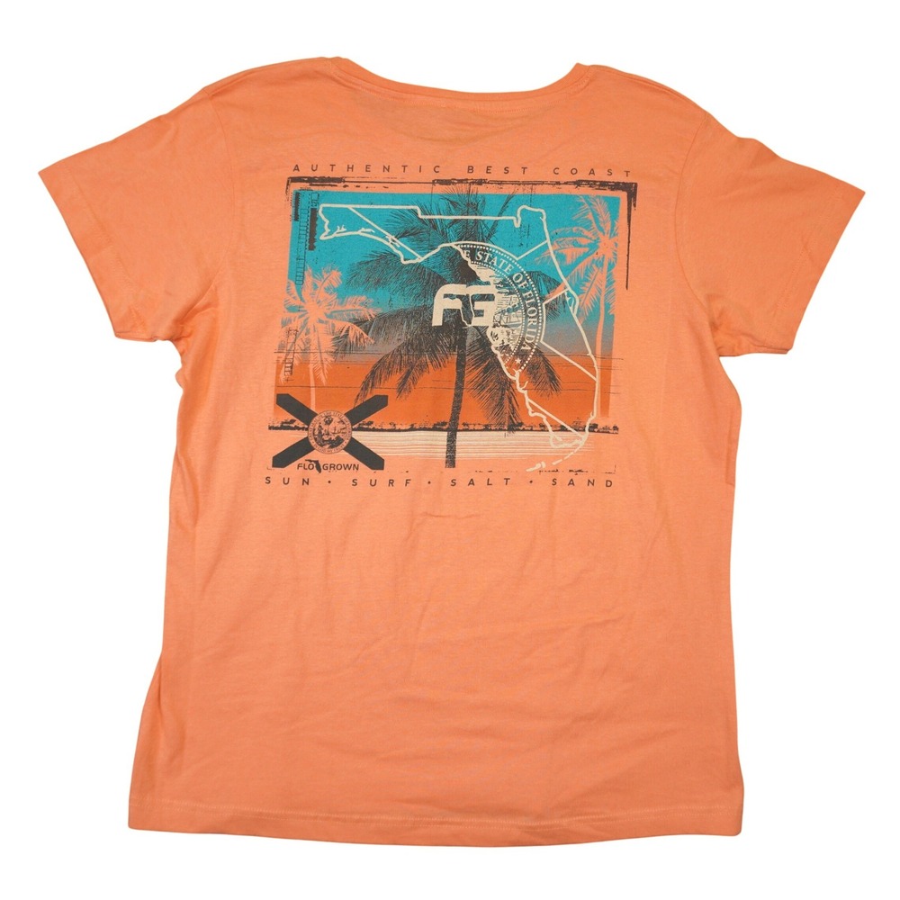 FloGrown T-Shirt Men Large Orange Florida Graphic Sun Surf Salt Sand Cotton Tee